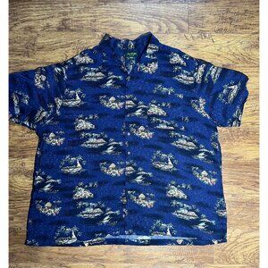 David Taylor Shirt Mens 3XL XXXL Hawaiian Sail Boat Palms Flowers Short Sleeves